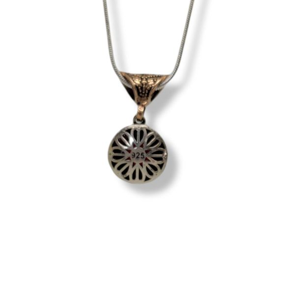 Vintage 925 Sterling and Bronze Round Ruby and White Zircon Halo Pendant 17 1/2" - Picture 10 of 10